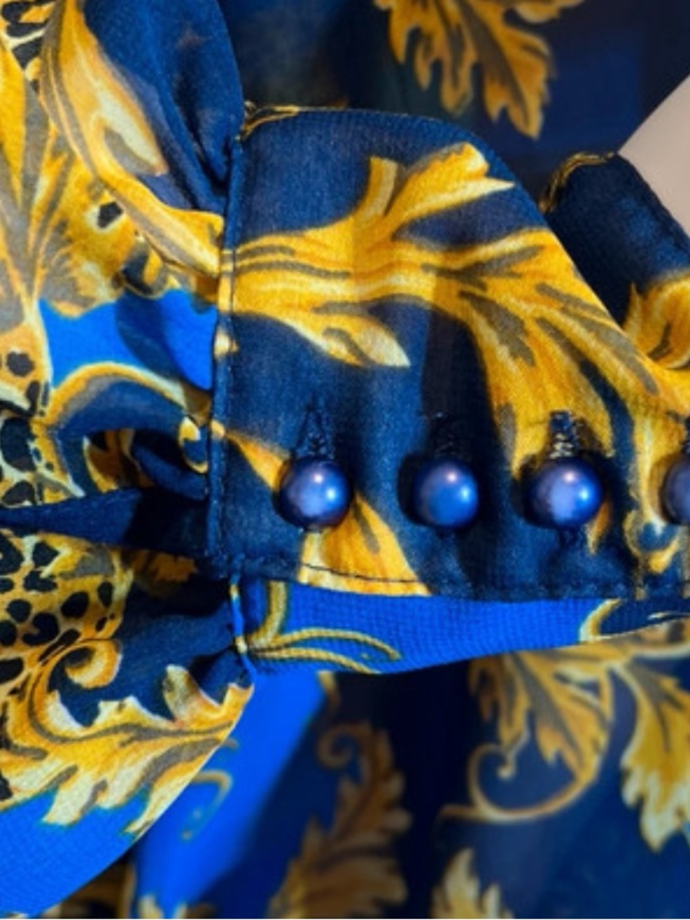 Rouge! Blue and Gold Baroque Wrap Blouse - Picture 4 of 10